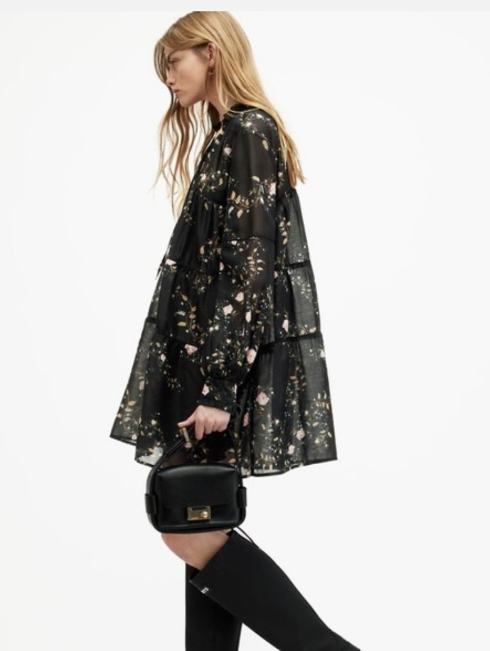 All Saints Mindy Oto Floral Women’s Mini Tiered Trapeze Dress Size 6 - Picture 3 of 16